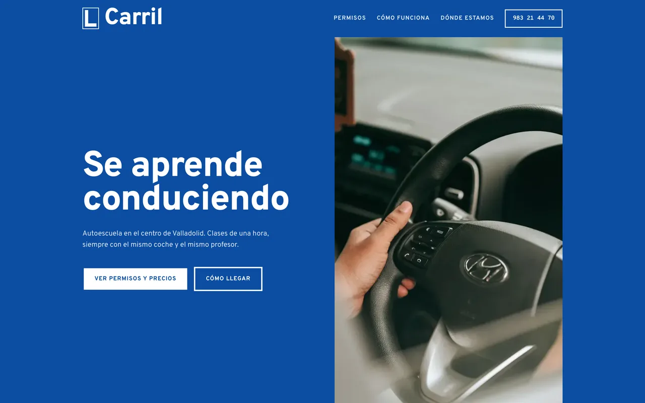 Página de inicio de la plantilla Carril