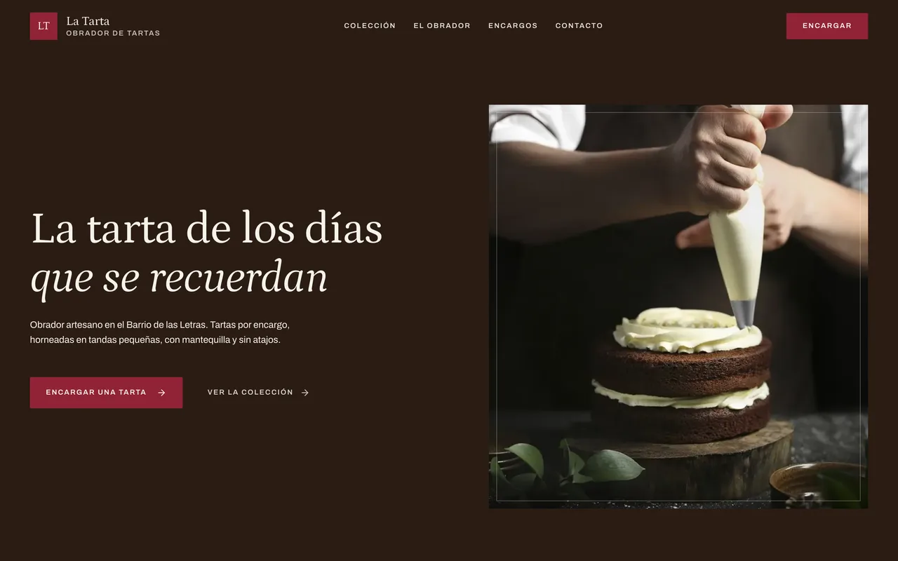 Página de inicio de la plantilla La Tarta