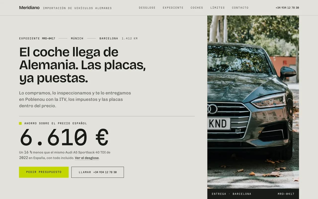Página de inicio de la plantilla Meridiano