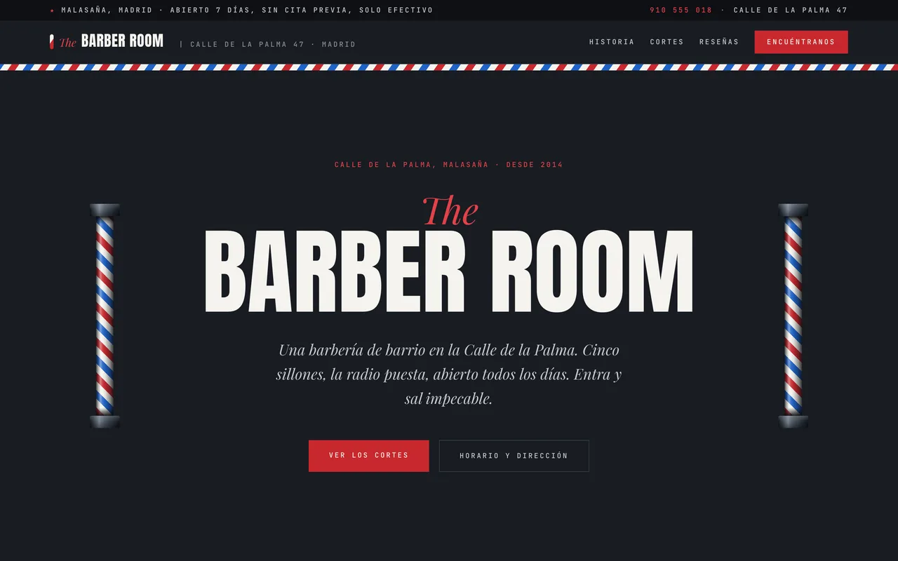 Página de inicio de la plantilla The Barber Room
